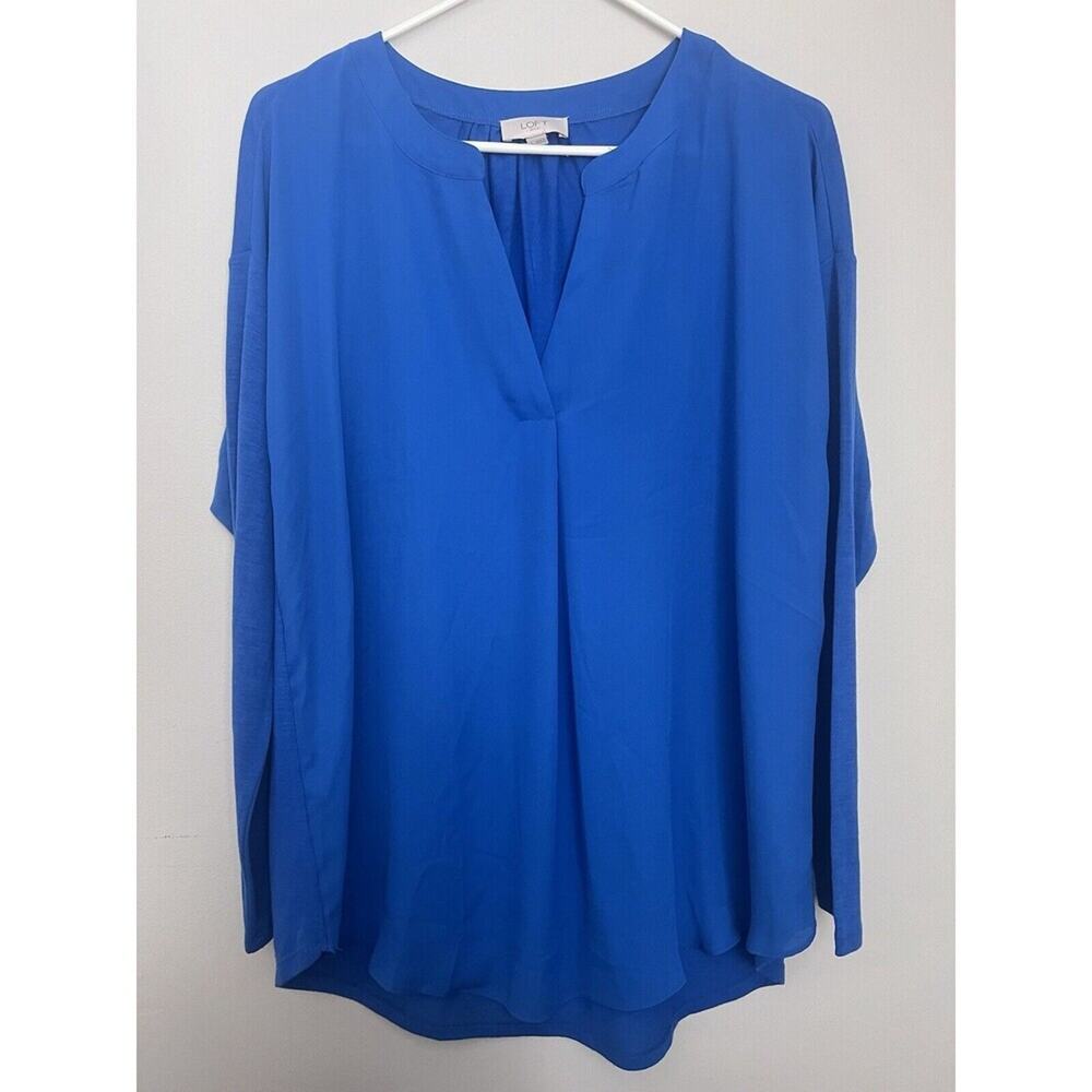 Loft Outlet Flowy Blouse Size Large Blue Long Sleeve